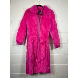 Vintage Taxi Rabbit Fur Long Coat Womens Small Pink Glam Rock Retro Barbiecore
